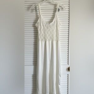 Full long white slip dress or nightie with stretch lace top lacy trim